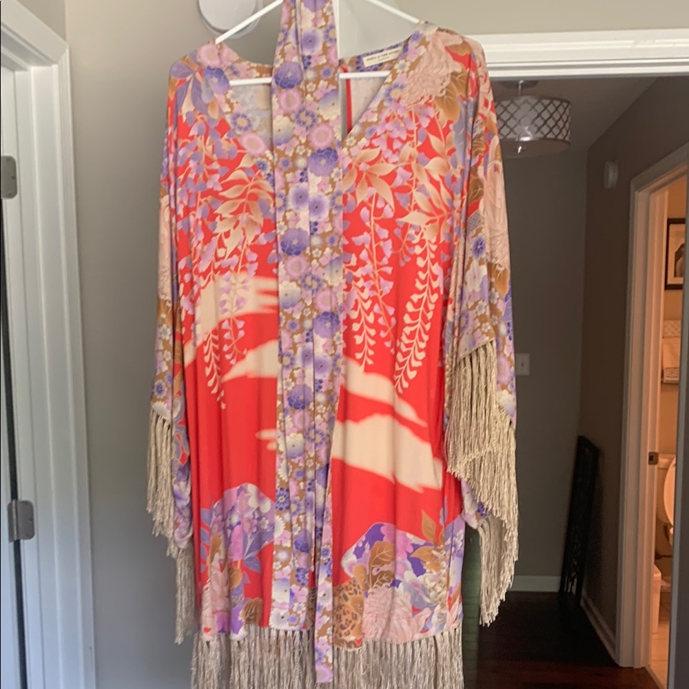 Floral Kimono with Fringe
